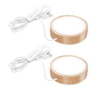 HOSPAOP Lot de 2 dessous de verre LED en bois - 3 couleurs - Socle lumineux à intensité variable - Support de base LED décoratif lumineux pour verre cristal - Photo en verre 3D - 10 cm