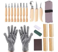 Lot de 21 outils de sculpture sur bois - Kit de sculpture sur bois pour adultes et enfants - Kit de sculpture avec pierre à aiguiser et gants résistants aux coupures