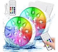 HOSPAOP Lumières LED Submersibles Piscine Rechargeables, IP68 Étanches avec Télécommande RF, USB, Minuterie, RGB 16 Couleurs 13 LEDs pour Piscine, Spa, Aquarium, Bassin, Vase, Fête (Lot de 2)