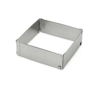 Hosrivae Anneau de décoration de gâteau carré en acier réglable de 10,2 à 27,9 cm, extensible avec poignée inclinable, cadre résistant aux hautes températures, Tiramisu et desserts, argenté (15,2 à