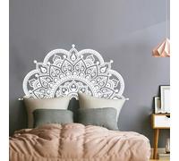 Hosrivae Autocollant mural mandala amovible en vinyle pour chambre à coucher, salon, décoration d'intérieur, art mural lisse, portes, meubles, noir ou blanc, 28 x 57 cm (blanc)