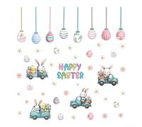 Hosrivae Autocollants muraux en PVC avec motif lapin et œuf de Pâques avec des accents floraux, faciles à décoller et décorer pour chambre d'enfant, chambre à coucher ou salon