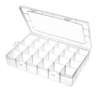 Hosrivae Boîte de rangement transparente avec 24 grilles amovibles, extra large pour loisirs créatifs, perles, vis, clous, boulons, bijoux, pièces de bricolage, 33,6 x 22,4 x 5,7 cm