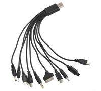Hosrivae Câble de charge USB polyvalent 10 en 1 pour Nokia, Samsung, Sony, Motorola, cordon d'alimentation multi-appareils en PVC avec connecteurs fiables pour voyage, noir