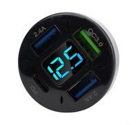 Hosrivae Chargeur de voiture 4 USB avec QC 3.0 + PD Charge rapide, voltmètre numérique LED, entrée large tension 12 V/24 V, design en alliage d'aluminium pour la plupart des véhicules