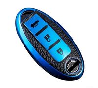 Hosrivae Coque de e voiture pour Qashqai J11 J10 X Trail T32 Versa Leaf Micra, étui en cuir avec bouton ajusté, texture gaufrée (style 1 bleu)