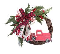 Hosrivae Couronne de Noël camion rouge - 35 cm - Décoration de vacances de ferme pré-éclairée pour porte d'entrée, escaliers et décoration d'intérieur/extérieur - Décoration d'hiver festive