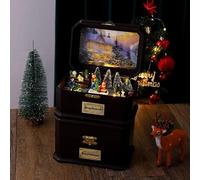 Hosrivae Décorations de Noël - Boîte à musique rotative lumineuse pour intérieur ou extérieur - Statue en plastique avec lumières USB - Mélodies festives (style garçon) - 20 x 14 x 12 cm