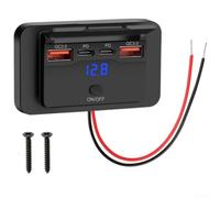 Hosrivae Double prise de charge USB-C PD et .0 pour voiture, panneau étanche 96 W avec voltmètre LED 12 V-24 V pour véhicule, bateau, remorque et camping-car
