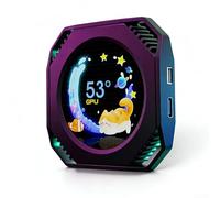 Hosrivae Écran secondaire USB circulaire de 2,1 pouces, châssis de PC IPS 480 x 480, moniteur de bureau refroidi à faire soi-même avec magnétique, compatible avec Win 7 64 bits et supérieur, noir