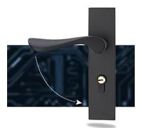 Hosrivae Ensemble de poignées de porte à levier noir mat avec serrure à mortaise et boîte à clés - Serrure de porte intérieure/extérieure en aluminium spatial pour portes en bois, gauche/droite