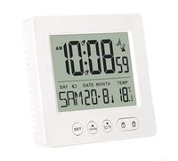 Hosrivae Grand réveil électronique LCD avec double alarme, 7 langues, affichage de la date et de la température, format 12/24h, bureau de chambre d'étudiant (blanc)