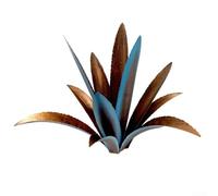 Hosrivae Grande statue d'art en forme d'agave avec piquets en H, décoration de plante en fer résistante aux intempéries, pelouse, terrasse, bleu, vert, rouge (bleu avec poteau en H)