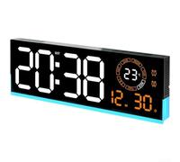 Hosrivae Horloge murale LED avec affichage lumineux moderne, réveil numérique, double alarme, température, date, horloge silencieuse à suspendre pour chambre à coucher, salon, bureau, décoration