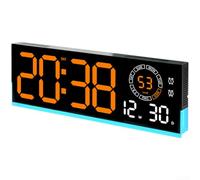 Hosrivae Horloge murale numérique LED moderne avec affichage lumineux, calendrier, double alarme et thermomètre, luminosité à 10 niveaux, lumière d'ambiance RVB pour la maison et le bureau (39 x 13,6