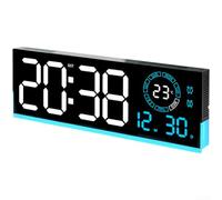 Hosrivae Horloge murale numérique LED moderne avec affichage lumineux, double alarme, date et température, silencieuse, sans tic-tac, pour chambre à coucher, salon, bureau, cadre en plastique 39,4 cm