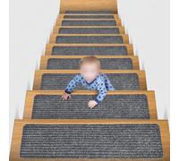 Hosrivae Lot de 16 tapis d'escalier antidérapants de 20,3 x 76,2 cm avec envers en TPE pour marches en bois, prise en main sûre pour enfants, personnes âgées et animaux domestiques, facile à utiliser