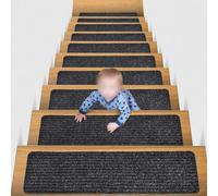 Hosrivae Lot de 16 tapis d'escalier antidérapants de 20,3 x 76,2 cm avec envers en TPE pour marches en bois, prise en main sûre pour enfants, personnes âgées et animaux domestiques, facile à utiliser