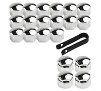 Hosrivae Lot de 20 écrous de roue en ABS chromé 17 mm - Comprend 4 outils de verrouillage et de démontage - S'adapte à la plupart des voitures, améliore l'esthétique des roues et protège les têtes de