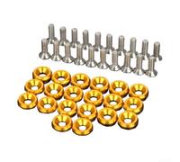 Hosrivae Lot de 20 rondelles en aluminium anodisé doré 6061 et boulons en acier M6 x 20 mm pour garniture extérieure, pare-chocs, phare, coffre et cadre d'immatriculation