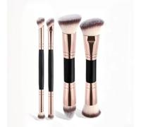 Hosrivae Lot de 4 pinceaux de maquillage à double extrémité, poils en fibre synthétique, application de fond de teint et contour, design compact de 16 cm pour le contrôle (noir)