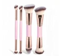 Hosrivae Lot de 4 pinceaux de maquillage à double extrémité, poils en fibre synthétique, application de fond de teint et contour, design compact de 16 cm pour le contrôle (rose)