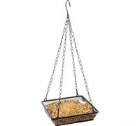 Hosrivae Mangeoire à oiseaux suspendue - Construction en maille métallique - 17,5 x 17,5 x 4 cm - Plateau de grande capacité - Pour observation des oiseaux de jardin - Noir