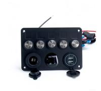 Hosrivae Panneau d'interrupteur marin étanche à 5 interrupteurs avec voltmètre USB et LED de 78 W, contrôle à bascule pré-câblé pour bateau, camping-car, camion, voiture, boîte de prise électrique 12