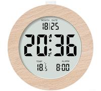 Hosrivae Réveil de chevet minimaliste en bois beige avec écran LCD transparent, moniteur numérique de date et de température, design silencieux sans tic-tac, décoration moderne pour chambre à coucher
