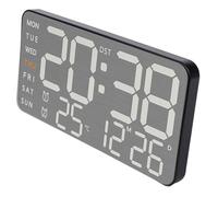 Hosrivae Réveil numérique LED avec affichage de la date et de la semaine - Horloge murale en métal brossé, 21,5 x 11 cm, horloge électronique en plastique pour la maison Of(NOIR)