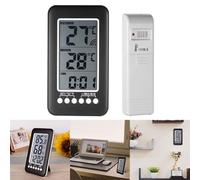 Hosrivae Thermomètre numérique sans fil et horloge pour intérieur et extérieur, affichage des températures maximales et minimales, portée de transmission de 100 m, format 12/24h, fonctionnement