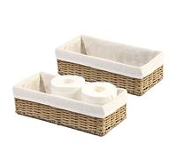 HOSROOME Lot de 2 paniers de salle de bain en osier pour organiser le papier toilette, panier de rangement décoratif pour placard, chambre, salle de bain, entrée, bureau (beige)