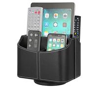 Hossejoy Support de télécommande en cuir PU avec 5 compartiments, pivotant à 360 degrés, organiseur de bureau pour guide TV, courrier, électronique, téléphone, lunettes et stylos cosmétiques Noir