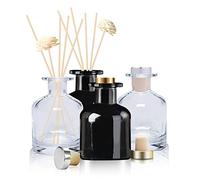 HOSSIAN 2 Bouteilles de diffuseur en Verre Transparent 2 Bouteilles de diffuseur Noires - avec des bâtons de roseaux naturels à Utiliser pour Les Ensembles (4X3,9 Pouces)
