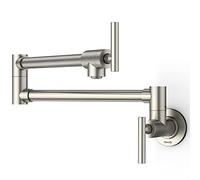 Hosslly Robinet de remplissage de casserole, robinet de cuisine mural en laiton, robinet de cuisine pliable extensible avec bras articulés à double articulation, trou unique, deux poignées - Nickel brossé