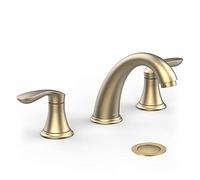 Hosslly Robinet d'évier de salle de bain à deux poignées, robinet d'évier à trois trous avec bonde pop-up en acier inoxydable et tuyau sans plomb - (Or brossé)