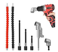 Hossom 7Pcs Foret à Angle Flexible Droit D'extension Kit, Embout Renvoi 105 Degrés D'angle Visseuse Coudée à Angle, Tige D'extension à Tige Hexagonale 1/4, Extension pour Perceuse ou Tournevis Adaptat