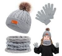 HOSSOM Enfant Bonnet Écharpe et Gants Ensemble,Bonnet Enfant Chauffant Hiver Chapeau,Tricoté Tour de Cou Chaud,Hiver Accessoires Ensemble Set pour Enfants 1 à 5 Ans