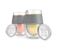 Host - Lot de 2 verres réfrigérés isothermes à double paroi avec gel réfrigérant, verres à vin rouge et blanc, 25 cl, Gris avec couvercle