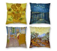 HOSTECCO 40 x 40 cm Lot de 4 Housses de Coussin avec Motif Peinture Artistique dans Le Style de Van Gogh - Jaune Abstrait carré décoratif pour canapé, lit