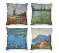 HOSTECCO Claude Monet Lot de 4 taies d'oreiller carrées décoratives 40 x 40 cm