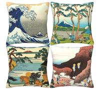 HOSTECCO Hokusai Lot de 4 housses de coussin décoratives avec peinture d'art japonaise 45,7 x 45,7 cm