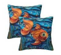 HOSTECCO Lot de 2 housses de coussin décoratives motif poissons de mer, algues marines, 45 x 45 cm