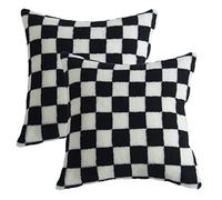 HOSTECCO Lot de 2 housses de coussin en fausse fourrure sherpa douce à carreaux pour canapé-lit - 50,8 x 50,8 cm - Noir