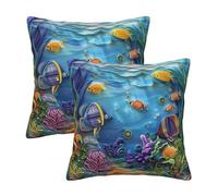 HOSTECCO Lot de 2 housses de coussin motif poissons de mer - 45 x 45 cm - Motif poissons de mer - Pour canapé