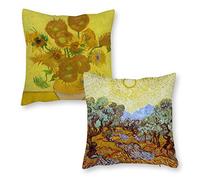 HOSTECCO Lot de 2 housses de coussin Van Gogh Motif tournesols et oliviers 65 x 65 cm