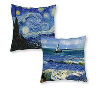 HOSTECCO Lot de 4 Housses de Coussin 65 x 65 cm, inspirées de Van Gogh, Motif Nuit étoilée, taies d'oreiller carrées abstraites, décoratives pour canapé, lit