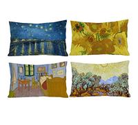 HOSTECCO Lot de 4 housses de coussin abstraites 30 x 50 cm - Motif peinture célèbre de Vincent Van Gogh