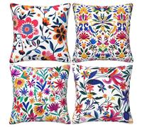 HOSTECCO - Lot de 4 housses de coussin décoratives avec motifs floraux mexicains pour canapé, lit - Coussins aux couleurs vives avec motifs floraux ethniques - 45 x 45 cm