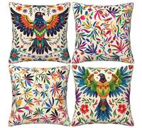 HOSTECCO - Lot de 4 housses de coussin décoratives mexicaines motif oiseaux et fleurs pour canapé, lit - 45 x 45 cm